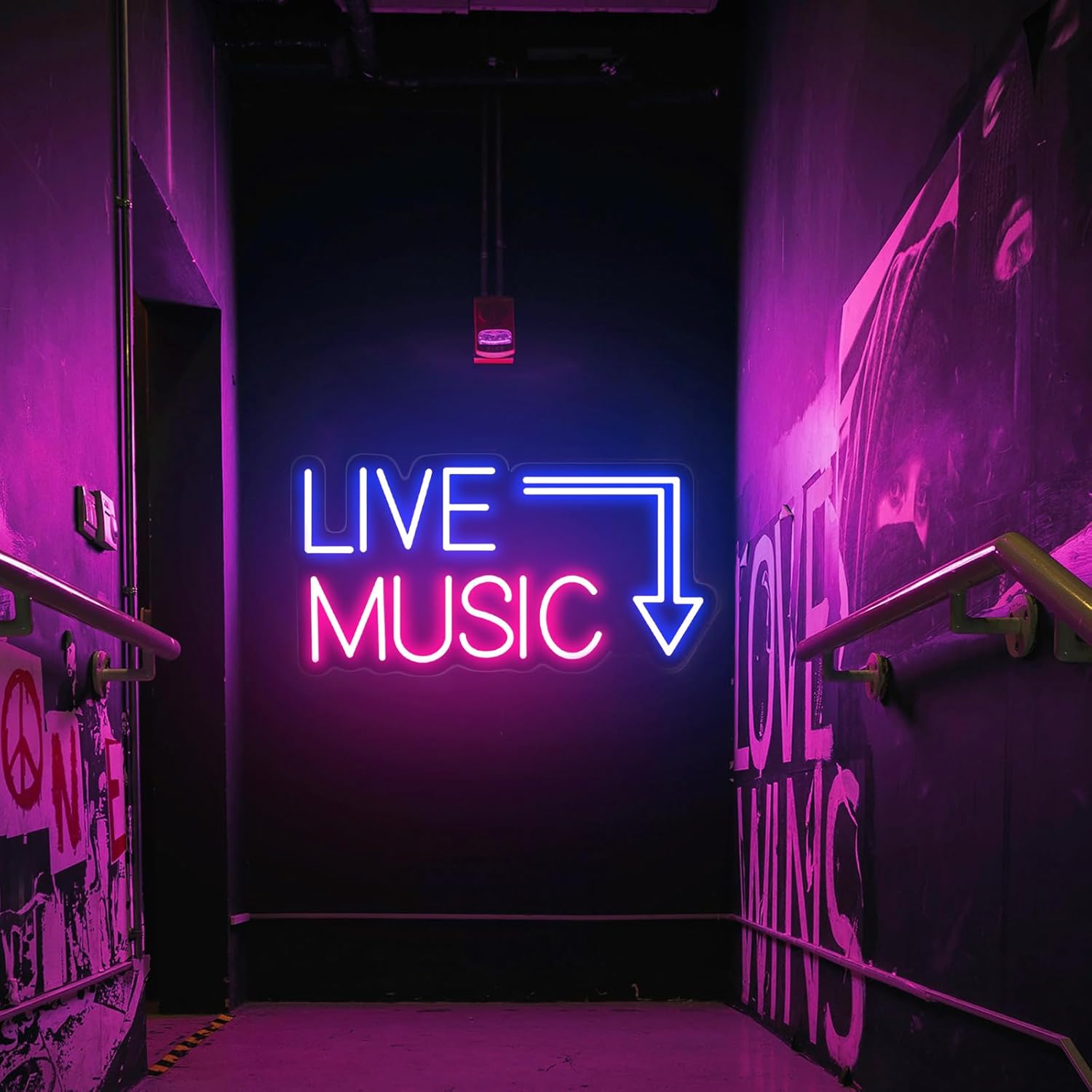 Live Music Arrow Neon Sign - 30 Inch LED Dimmable Art Wall Decor for Home Bar, Nightclub, Bedroom, Studio