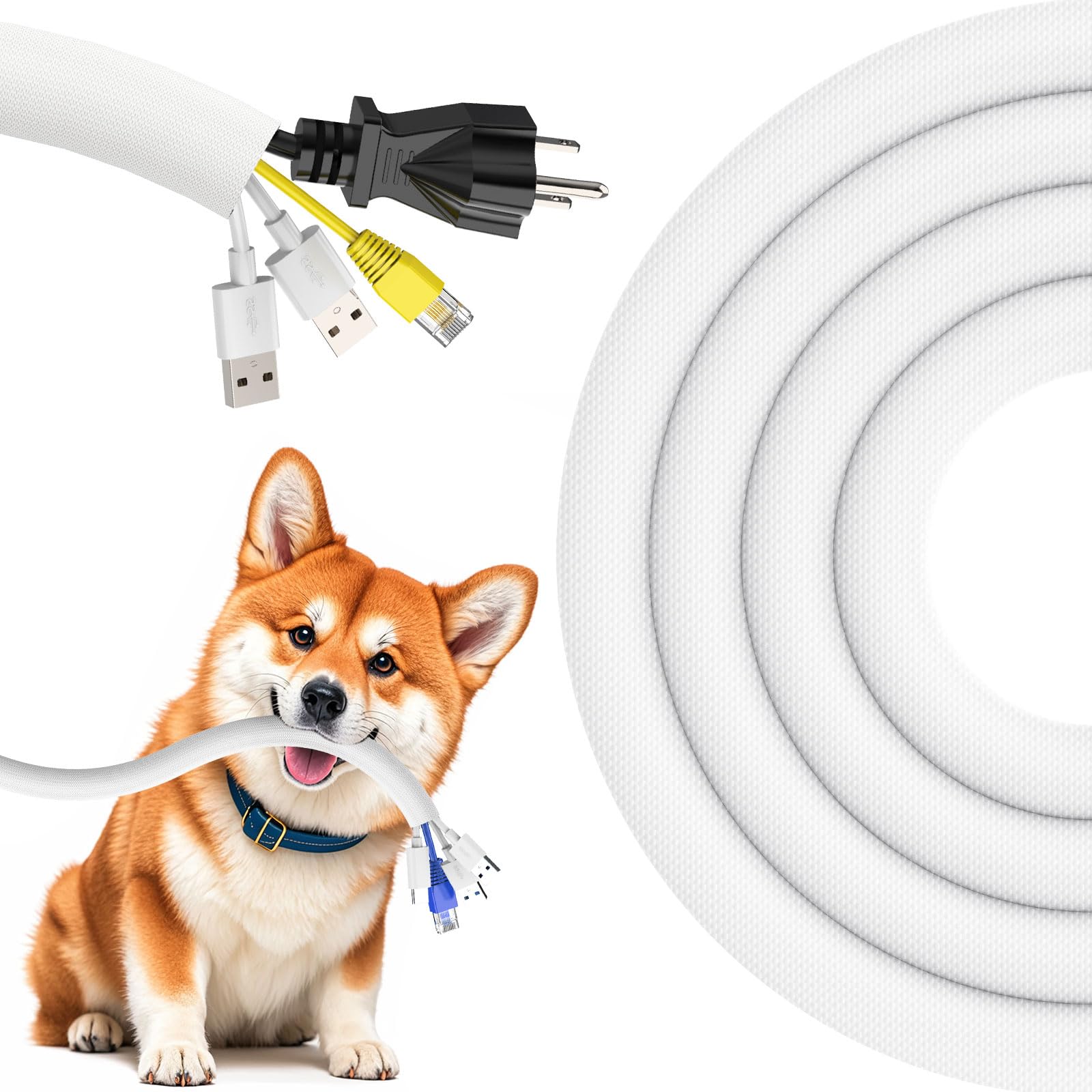 REFLYING Cable Tidy Sleeve 3 Meters-12.7mm, White Cable Protector Keep Dogs Cats Pets from Chewing Cords