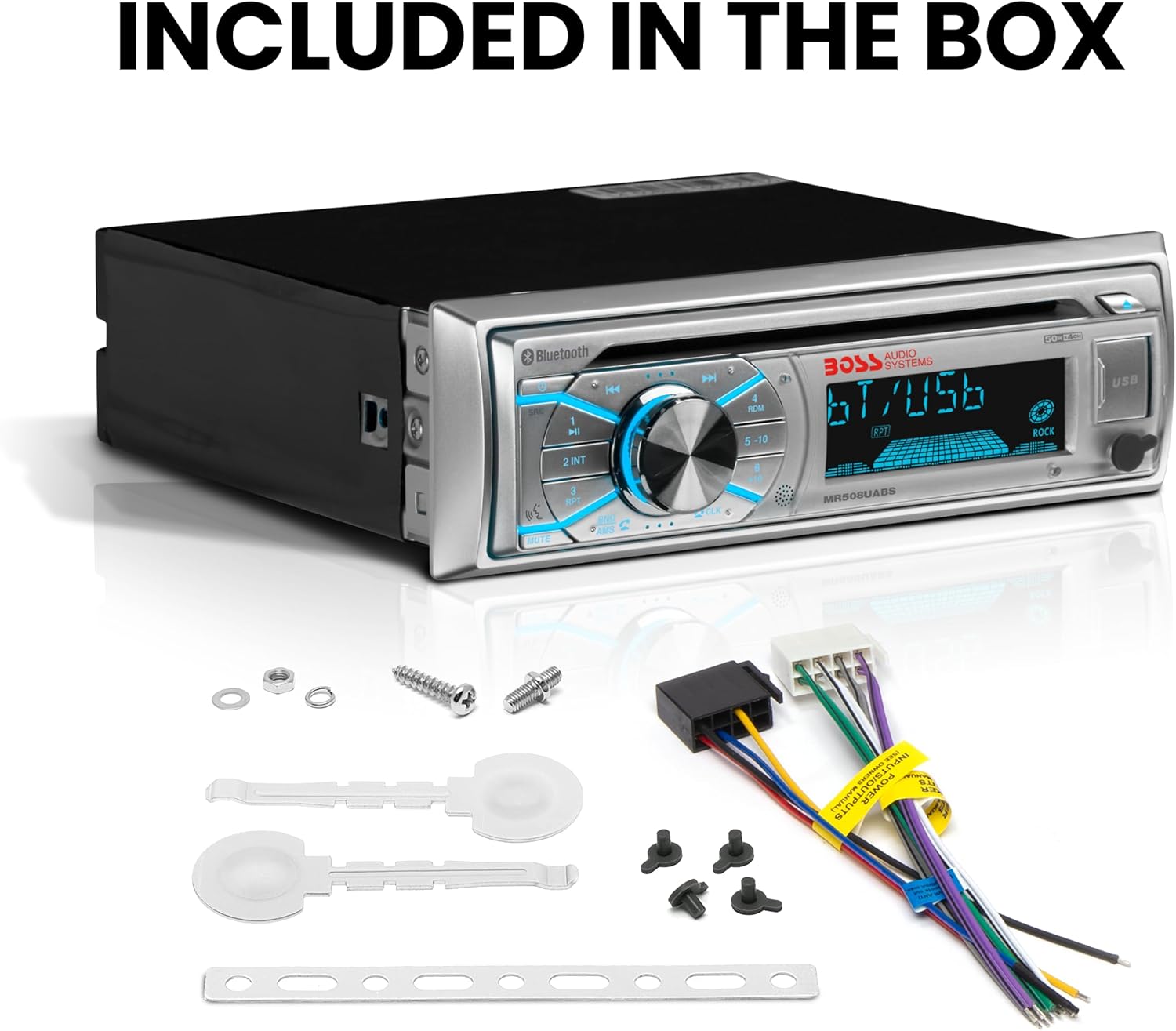 BOSS Audio Systems MR500UABS Marine Boat Stereo – Single Din, Bluetooth, CD DVD Player, AM/FM Radio Receiver, USB