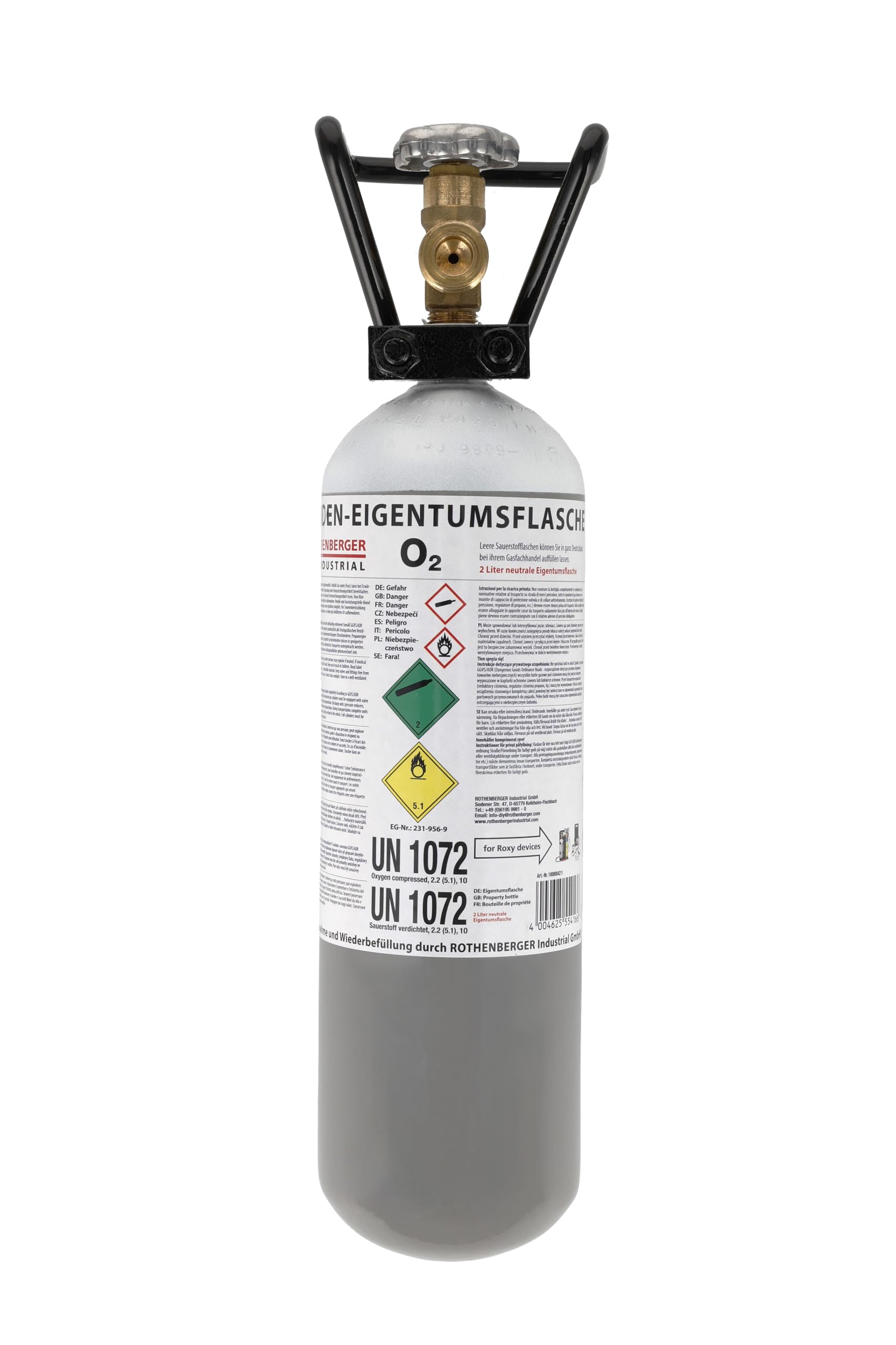 ROTHENBERGER Industrial Sauerstoffflasche 2l wiederbefüllbar 200bar dadurch 400l Sauerstoff