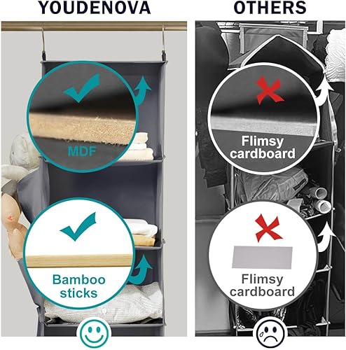 Miniatura 4 de YOUDENOVA Organizador colgante de armario, 5 estantes de almacenamiento para colgar, color gris Gris,Beige,Negro -,Rosa