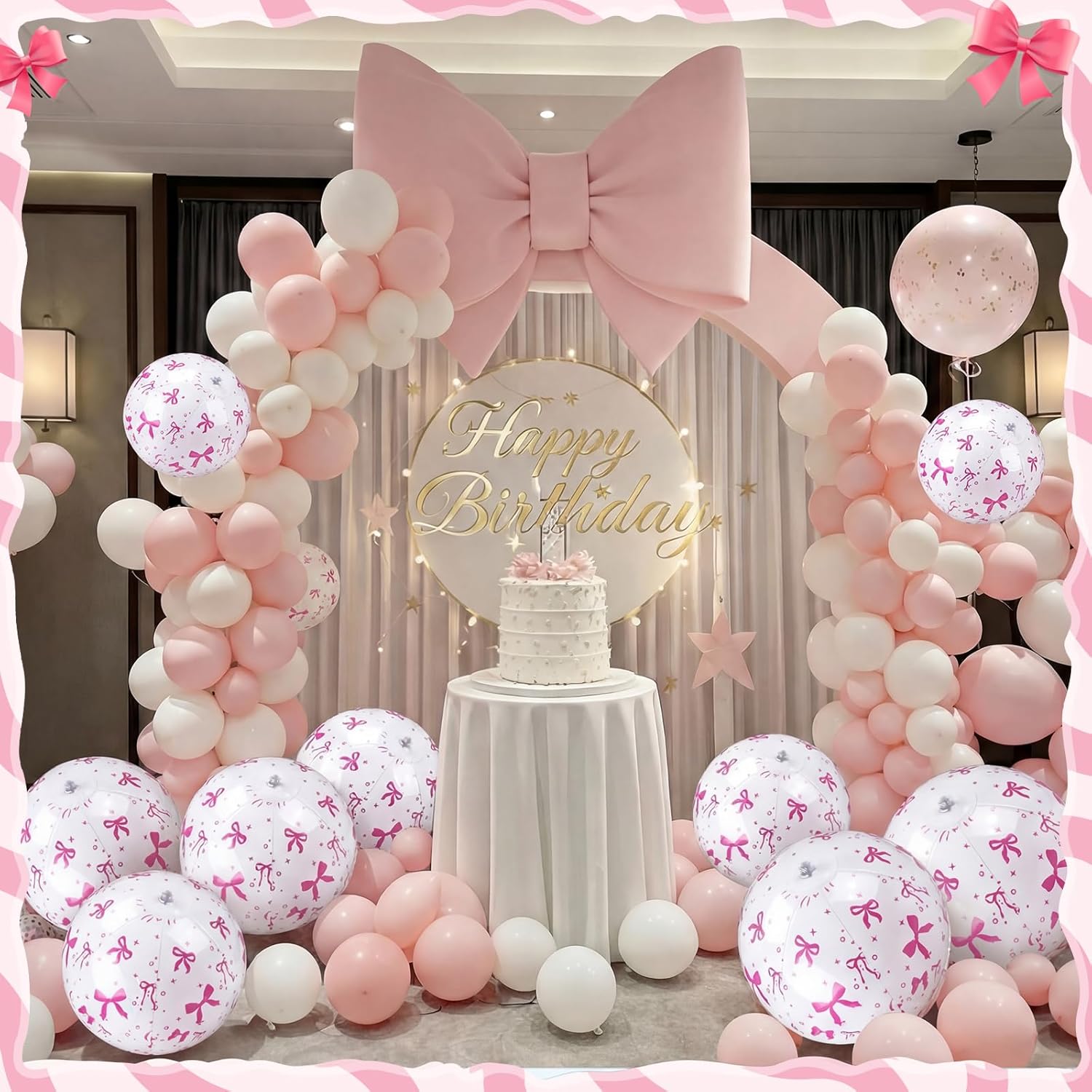 Civaner 12 Pcs Pink Bow Beach Ball 7.87 Inches Inflatable Beach Ball for Bow Party Favors Summer Swimming Pool and Beaches Game Coquette Gifts for Pink Themed Birthday Party