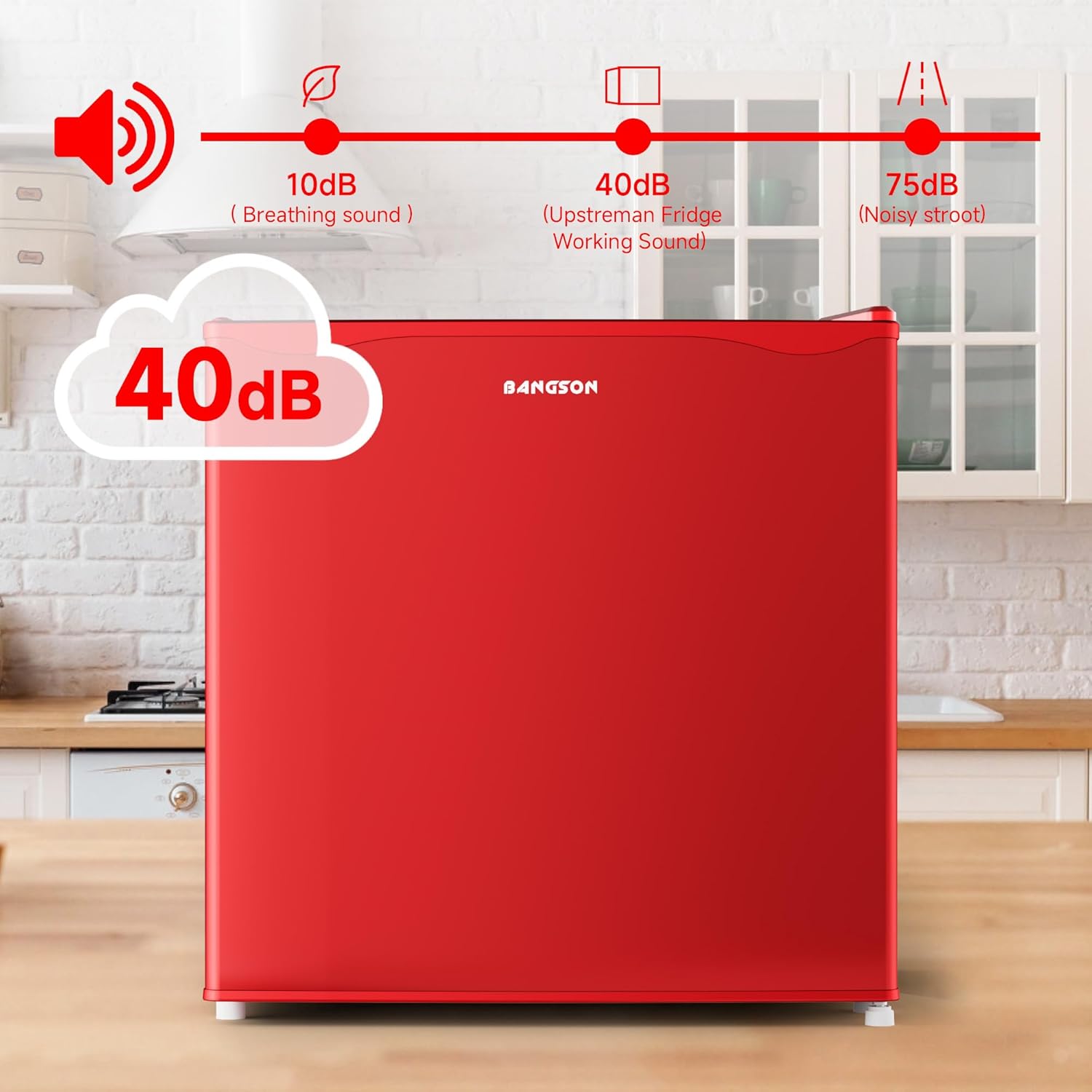 BANGSON 1.7 Cu.Ft Mini Fridge with Freezer for Dorm, Compact Refrigerator Office, Energy Saving Small Fridge Reversible Single Door, Low Noise for Bedroom Small Apartment, Red