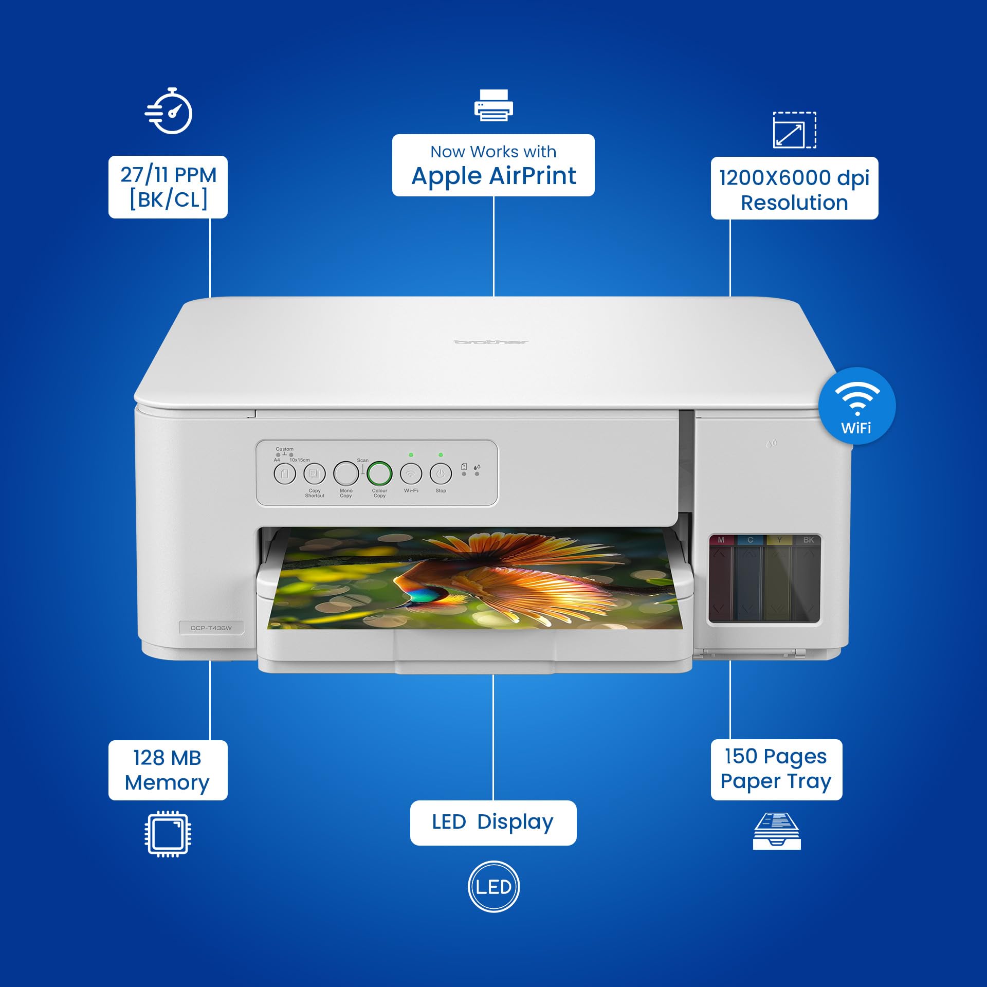 Brother DCP-T436W (New Launch) WiFi Multifunction Print Scan Copy Ink Tank Color Printer Best for Home, 27/11 PPM BK/CL, Print Upto 7.5 K Pages in Black & 5 K in Color Each for(CMY),Free Installation — Amazon image 4