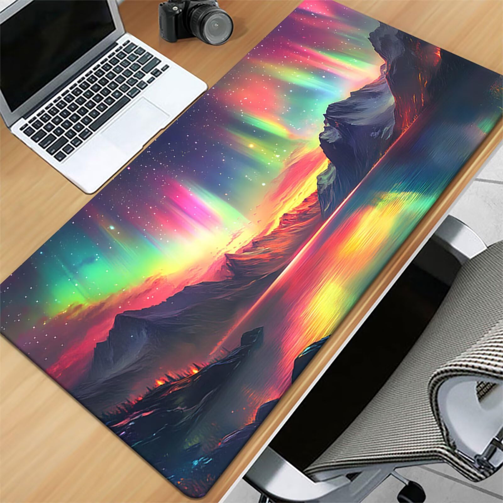 Tappetino Mouse da Gioco 1000x500x3mm, Aurora Colorata Mouse Pad XXL ad Alta Precisione e Velocità, Base in Gomma Antiscivolo Ultra-Grip, Tappetino per Scrivania Tastiera e PC