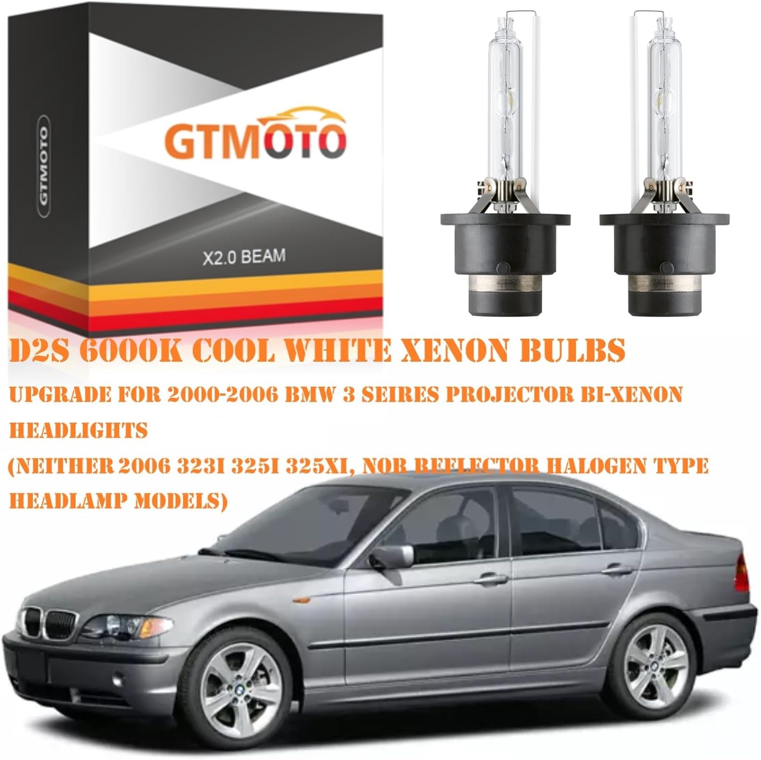 D2S Xenon Bulb for BMW Z4 X3 X5 M3 530i 525i 323i 325Ci 325i 325xi 330Ci 330i 330xi HID Headlights, 6000K Bright White 35W D2SC1 Lights Replace 63-21-7-160-806 Projector Bi-xenon Lamp, 2-Pack