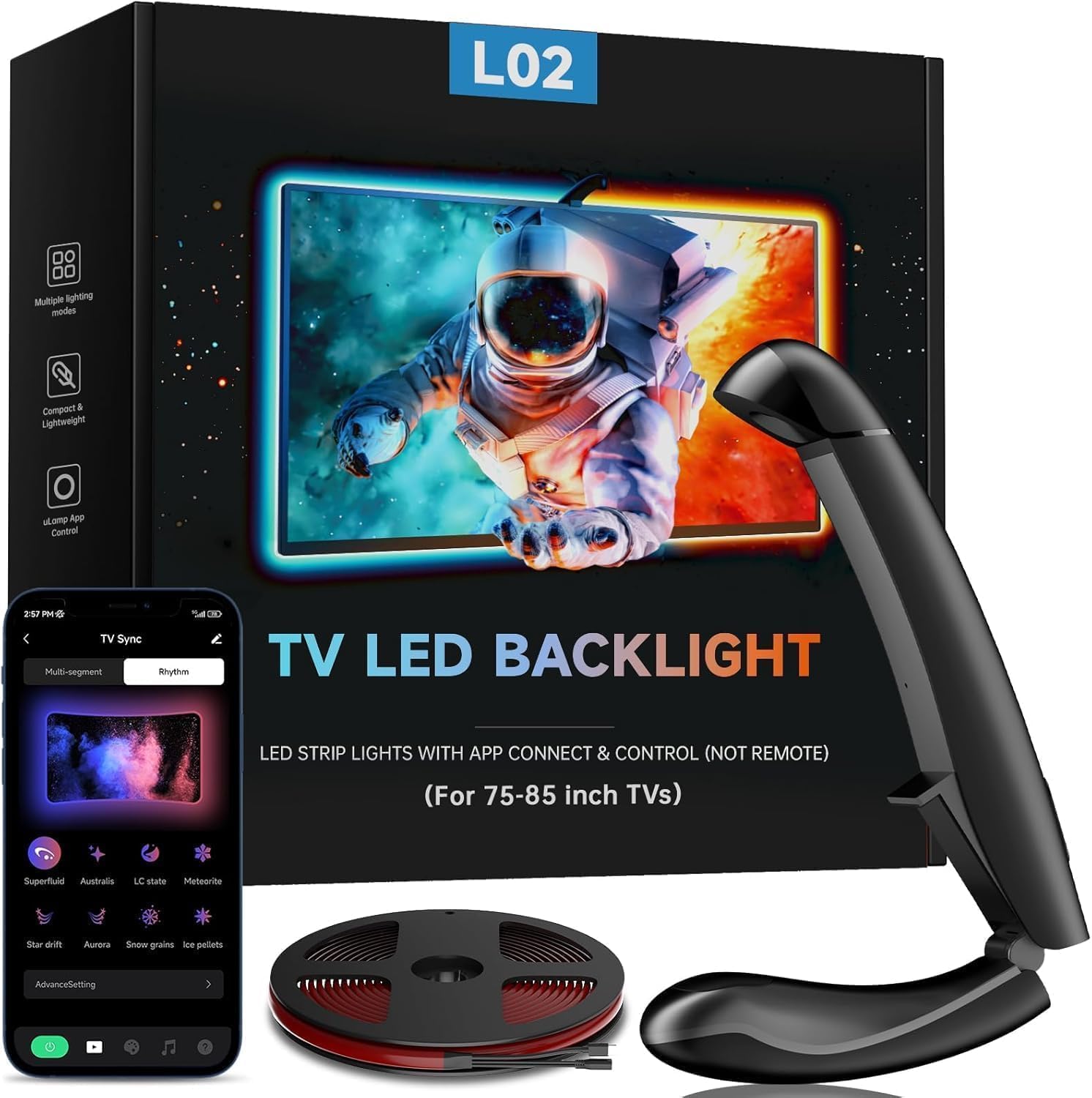 LED TV Backlight, LED Lights that Sync with TV, Smart App Control, Game and Music Sync, RGB LED Strip Lights for Home Theater, 5.5m Cuttable TV Backlight with Sensor for 75-85 Inch TVs & PC Monitors