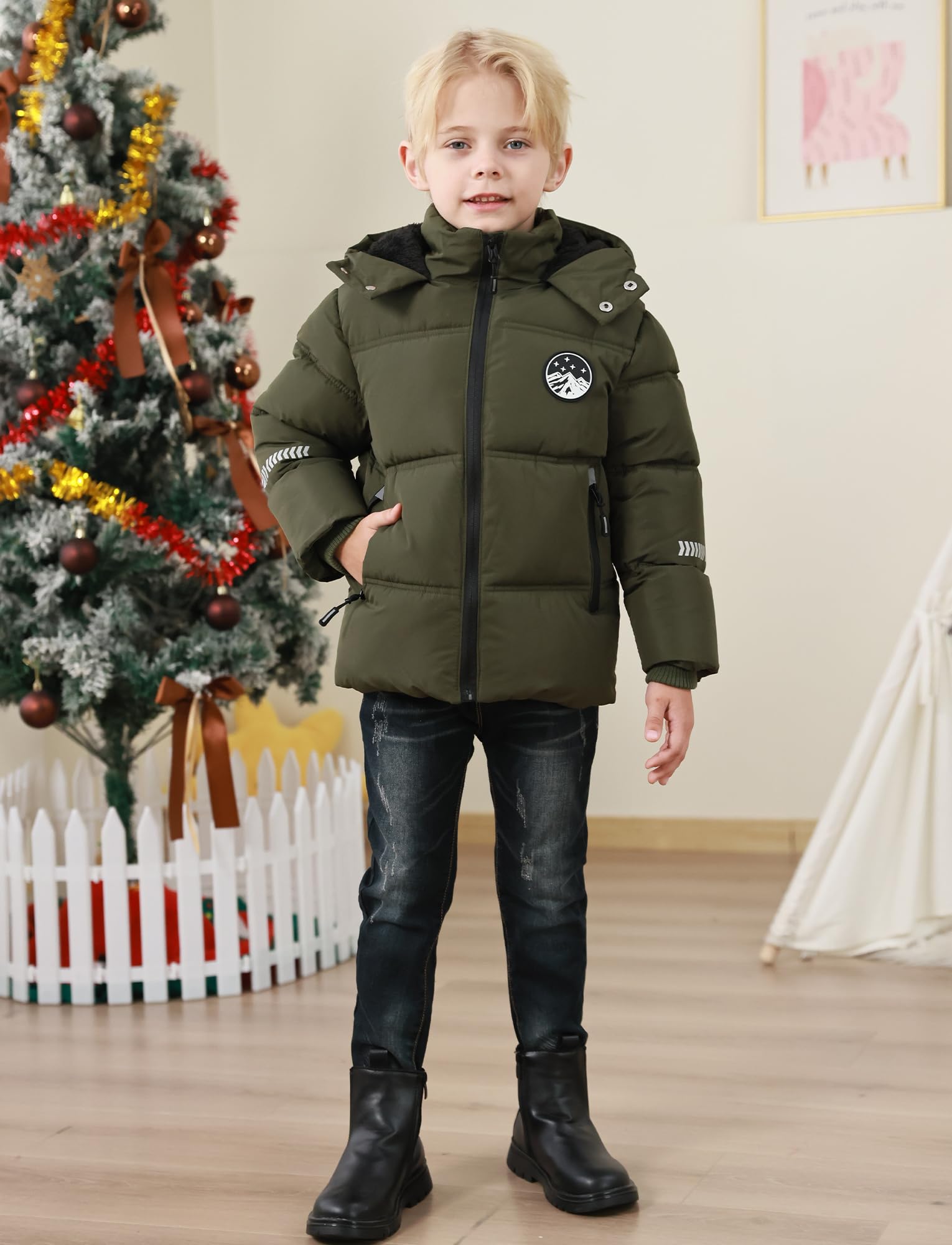 FEOYA Garçon Manteau Polaire Chauffante Pour Enfant Doudoune D'Hiver À Capuche Ado Blouson Chaude Compressible Veste Imperméable Coupe Vent Épaisseur Puffer 4-12 Ans