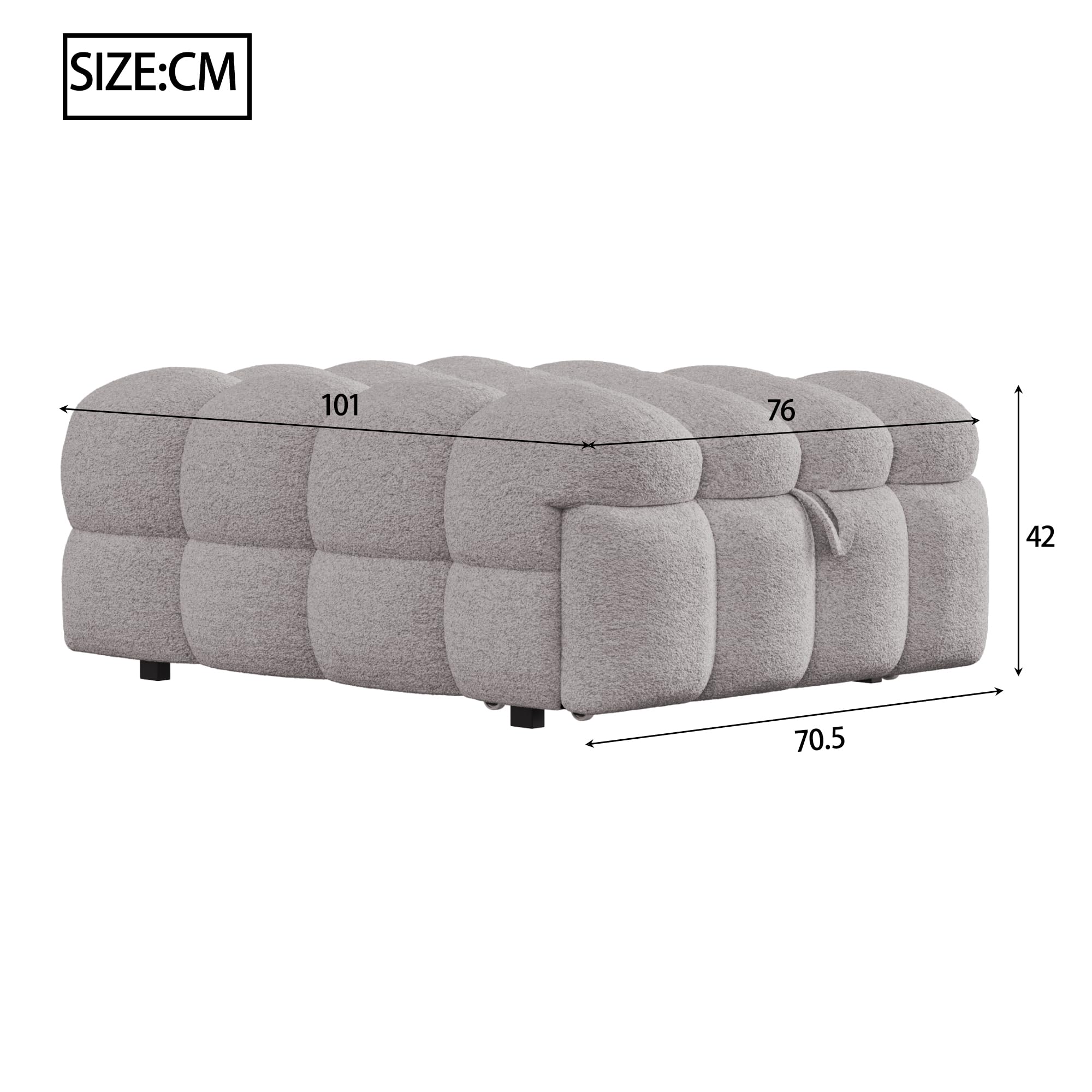 Letto imbottito, poggiapiedi 2 in 1, divano letto, letto singolo, letto gonfiabile, tessuto in peluche, grigio