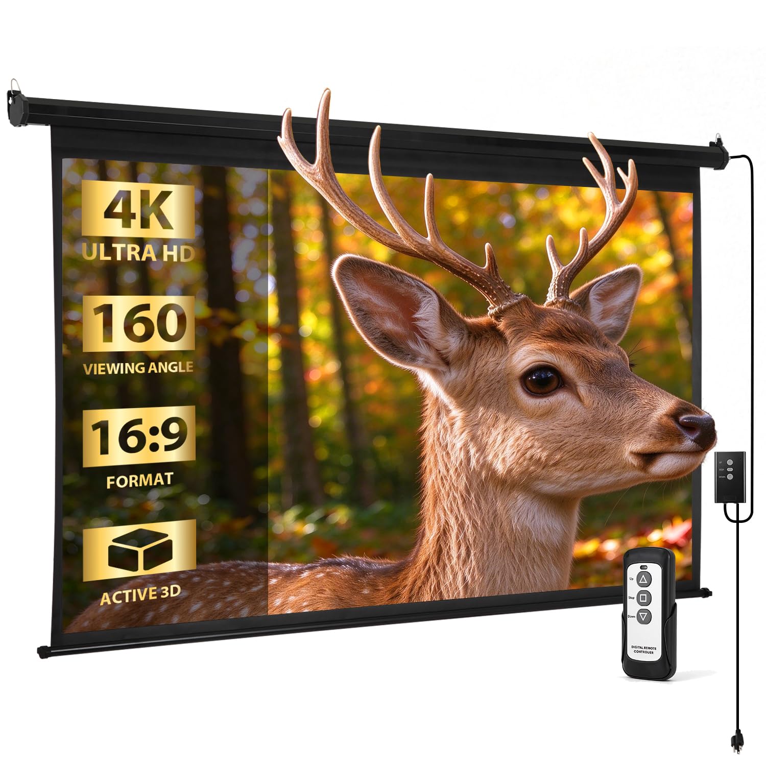 SUPER DEAL 92'' 16:9 HD Motorized Projection Screen with Remote Control, Foldable Anti-Crease Portable Projector Movie Screen for Home Theater Education Outdoor Indoor Public Display, Black
