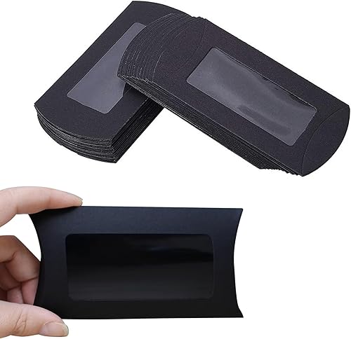 Wzttdm 40 mini almohadas de papel kraft con ventana transparente, caja de embalaje de regalo para panadería, caramelos, chocolate, joyas,