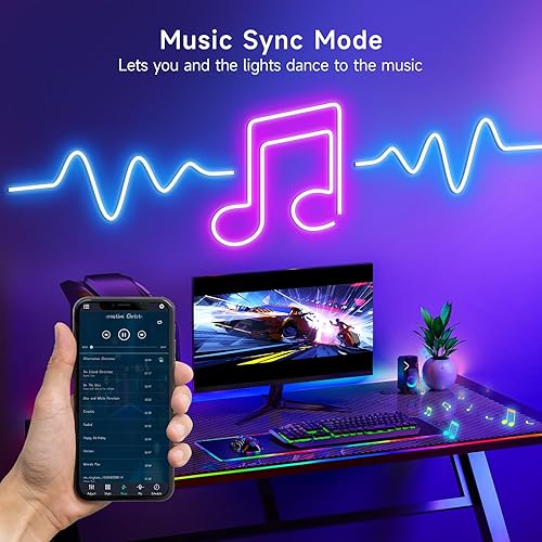 Miniatura 3 de Tira de luces LED de neón, tira de luz LED RGB de 32.8 pies, aplicación de sincronización de música de 24 Vcontrol remoto, tira de luces de neón