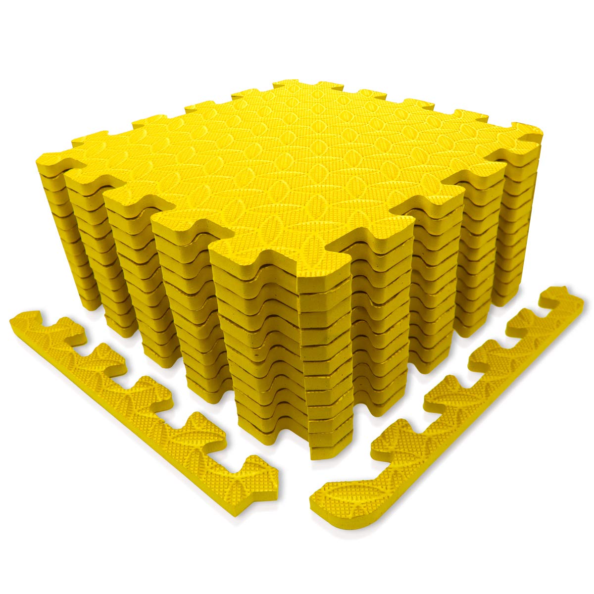 Photo 1 of 9HORN Exercise Mat/Protective Flooring Mats with EVA Foam Interlocking Tiles and Edge Pieces Suitable for Gym Equipment, Yoga, Surface Protection Yellow 12 Tiles (~12sqf)