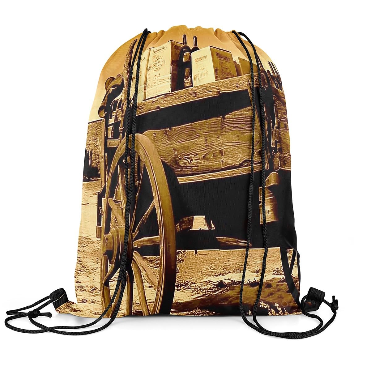 Loussiesd Western Decor Drawstring Backpack 40x33cm Rustic Retro Farmhouse Sports Gym String Bag Farm Nursery Drawstring Bags Carriage Waterproof Cinch Bag Sports Drawstring Sackpack