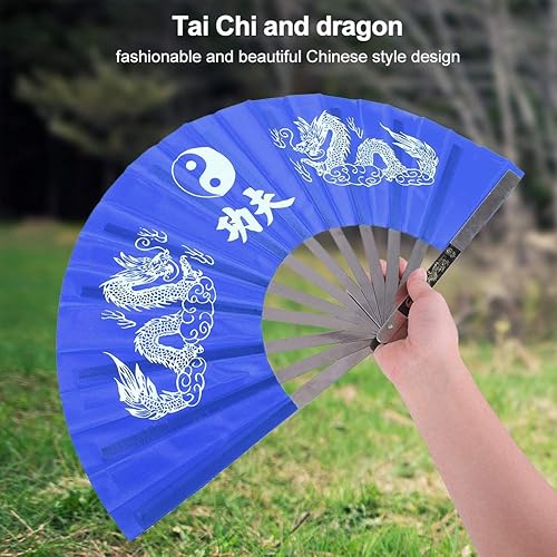 Miniatura 5 de Ventilador de mano plegable grande, de acero inoxidable, para artes marciales de Tai Chi, Kung Fu, práctica de baile, entrenamiento, abanicos