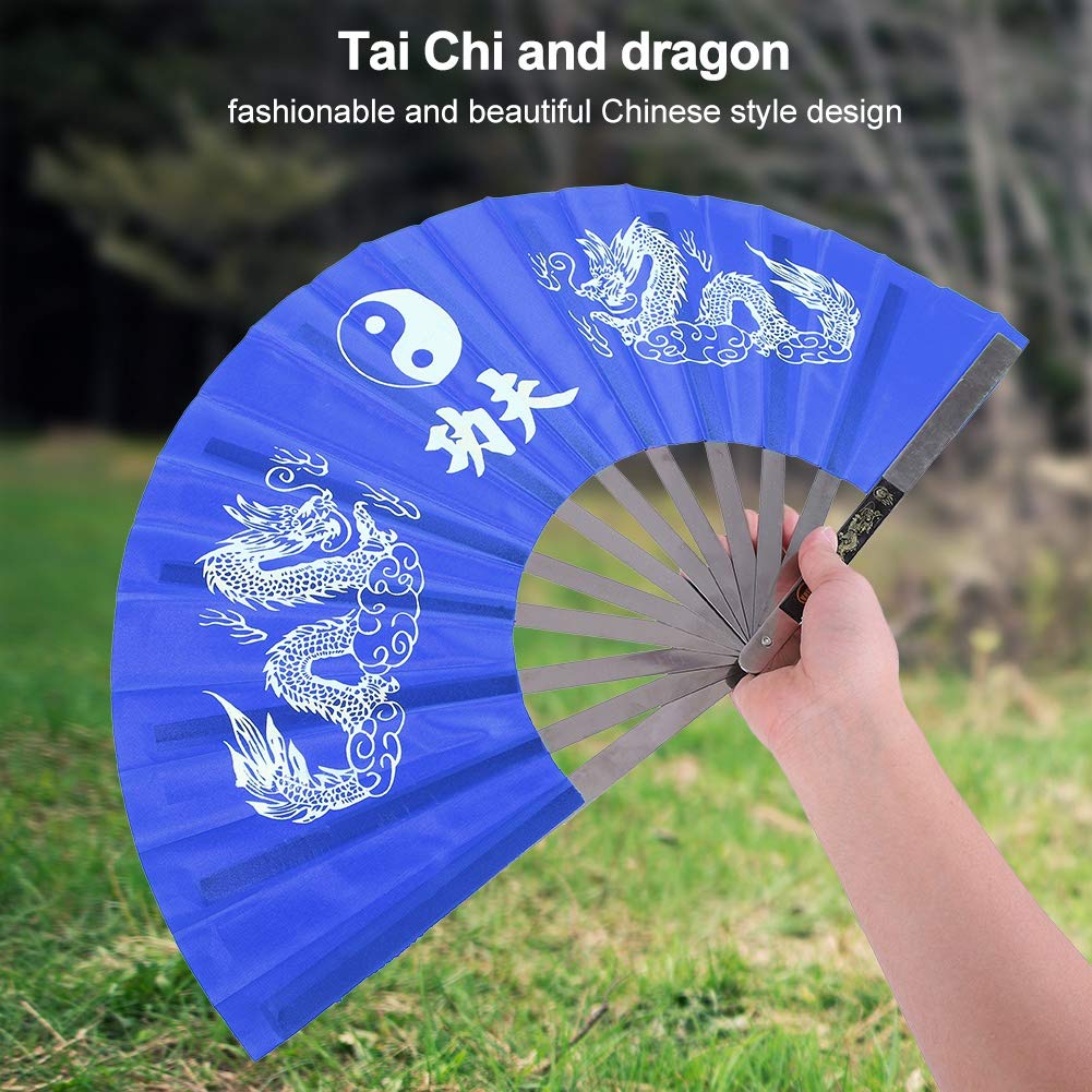 Broco Handfächer,Tai Chi Fan Fächer,handventilator chinesischer Edelstahl Tai Chi Kampfkunst Kung Fu Tanz Übungsfächer(Blau)