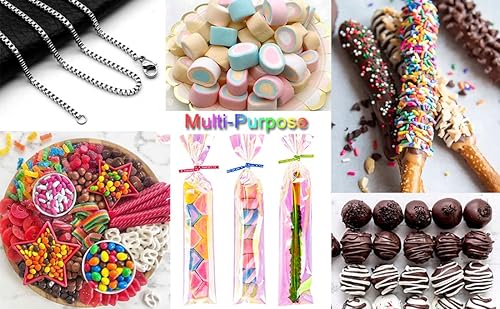 Miniatura 6 de Cherodada Bolsas de celofán, 3 x 12 pulgadas, bolsas holográficas iridiscentes de pretzel con lazos giratorios, chocolate, galletas (paquete de 100)