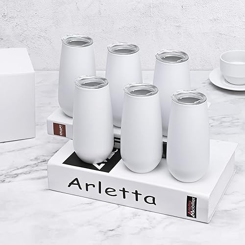 Miniatura 2 de Paquete de 6 vasos aislados de champán, sin tallo, vaso de champán de 6 onzas, vaso de vino para copas de champán, tazas de cóctel irrompibles con