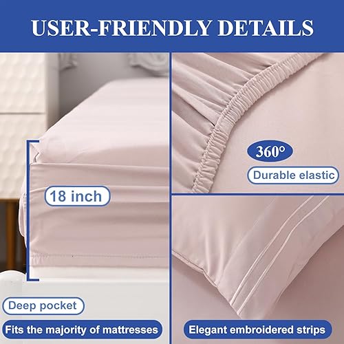 Miniatura 5 de MISERRO Juego de sábanas suaves para cama de tamaño Queen, microfibra cepillada, bolsillo profundo de 18 pulgadas, sábana bajera, sábana encimera y