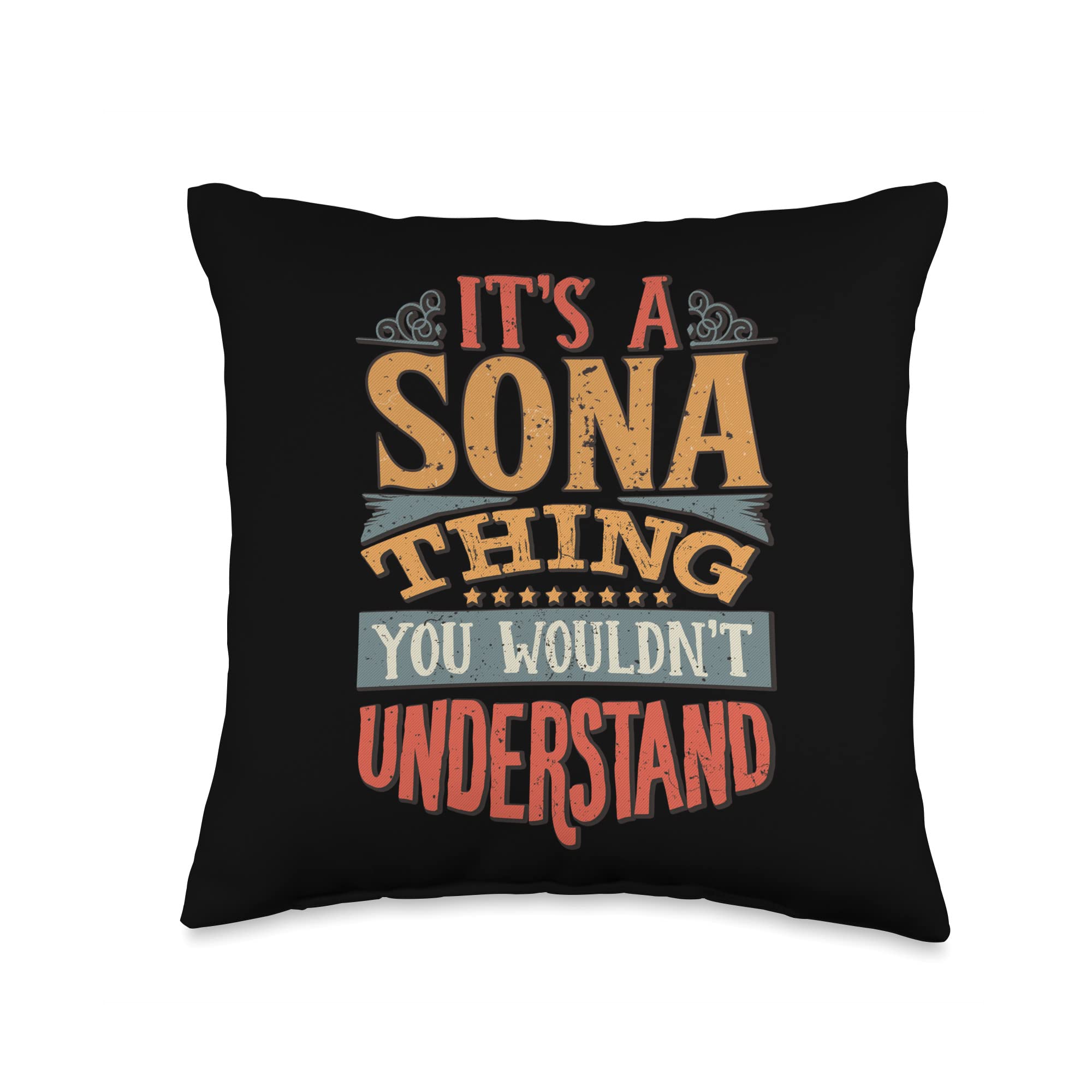 Sona Name Throw Pillow, 16x16, Multicolor