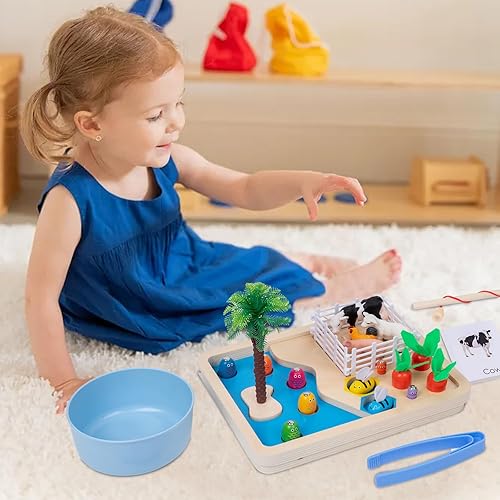 Miniatura 5 de Adena Montessori Juguetes de animales de granja, juego de pesca juego de figuras de granja de plástico que incluye cerca, animales de granja,