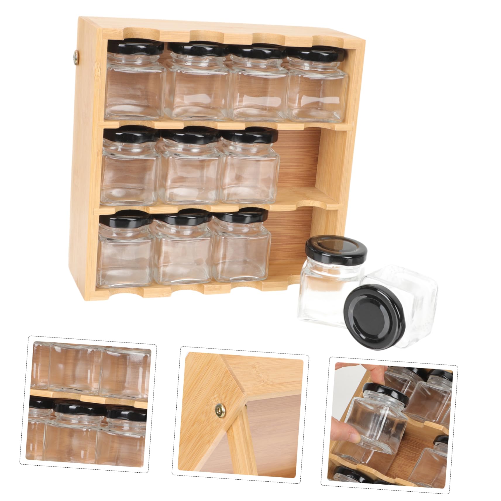Cabilock Mensola Grande Capacità in Legno e Vetro Porta Spezie Struttura a Livelli per Organizzare Barattoli e Contenitori di Condimenti per Cucina