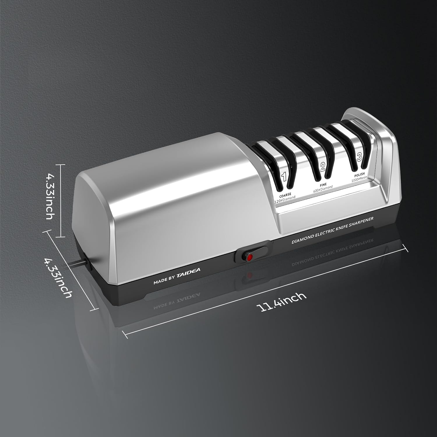 Electric Knife Sharpener for Kitchen - 3-Stage with 100% Diamond Abrasives & 15° Precision Angle Guide - Fast Repair & Polish, Profesional with Magnetic Dust Box