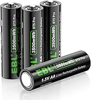 EBL Rechargeable Lithium AA Batteries 4-Pack: 1.5V 3500mWh Li-ion Double A, Quick Charge for Blink Camera, Leak-Proof Long-Lasting