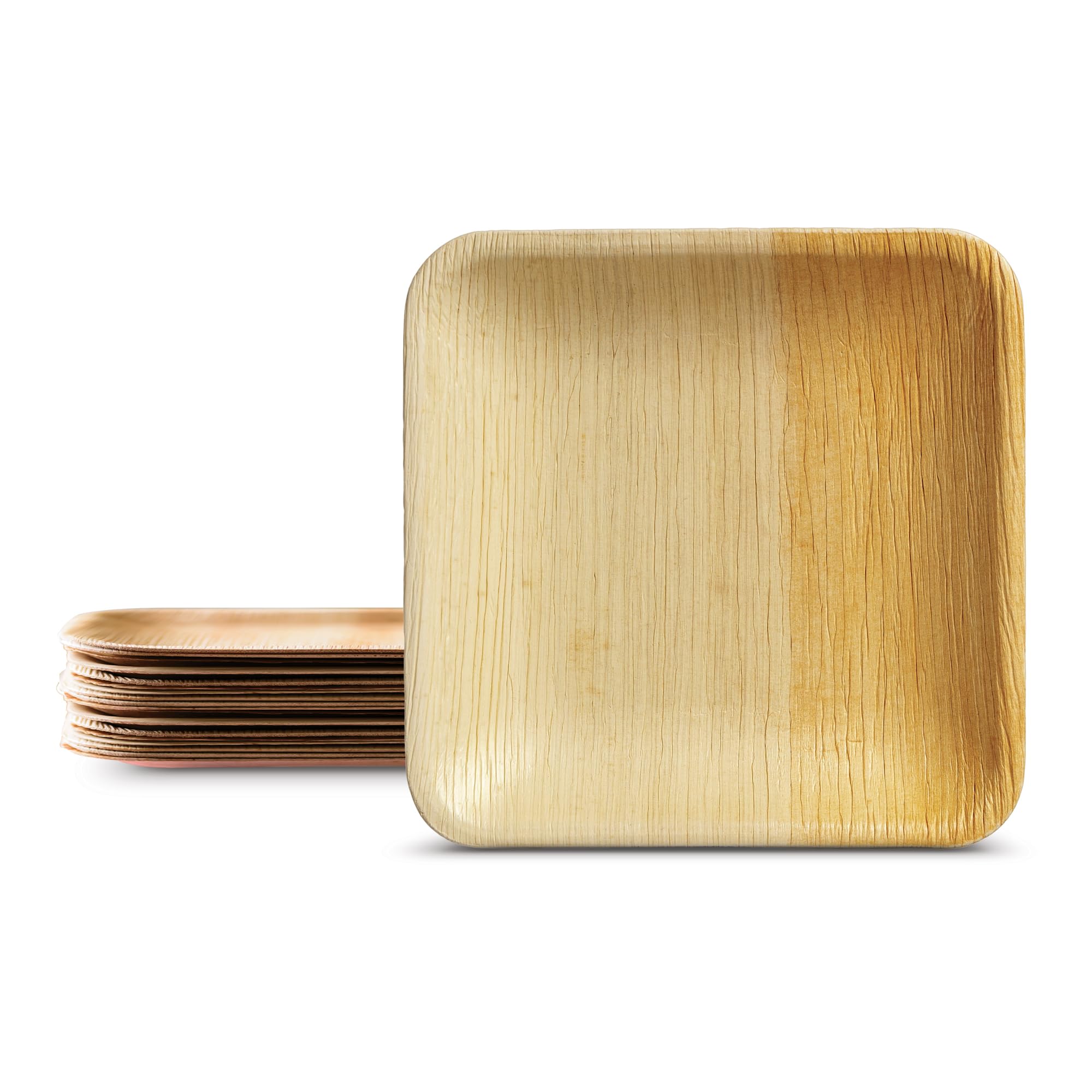 Fun Everyday Biodegradable Microwave Palm Leaf Organic & Eco Friendly Square Plate 8 inch, (Pack of 10)