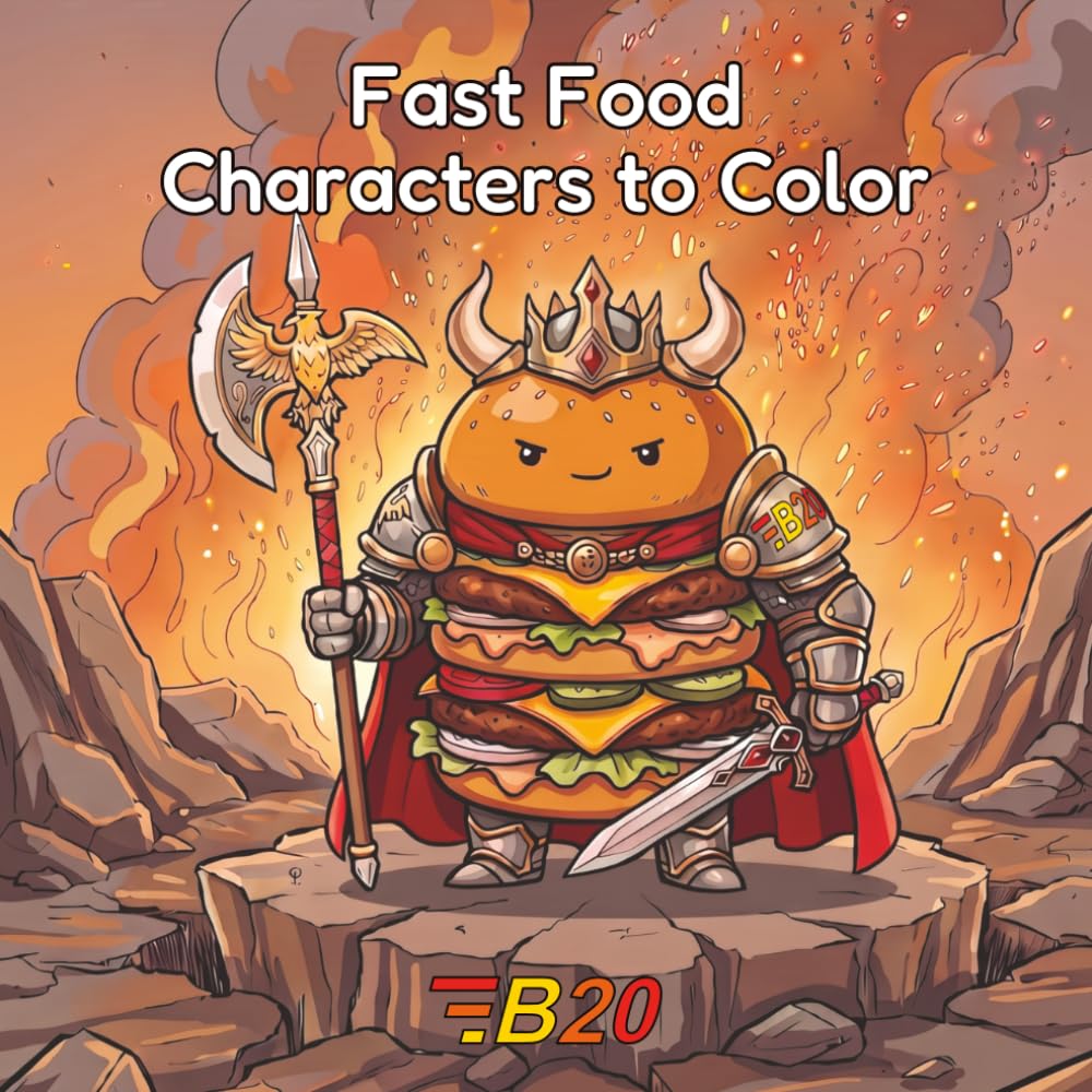Fast Food Characters to Color: A Fantasy RPG Food Coloring Book with 57 Unique Hero Designs for Adults and Teens