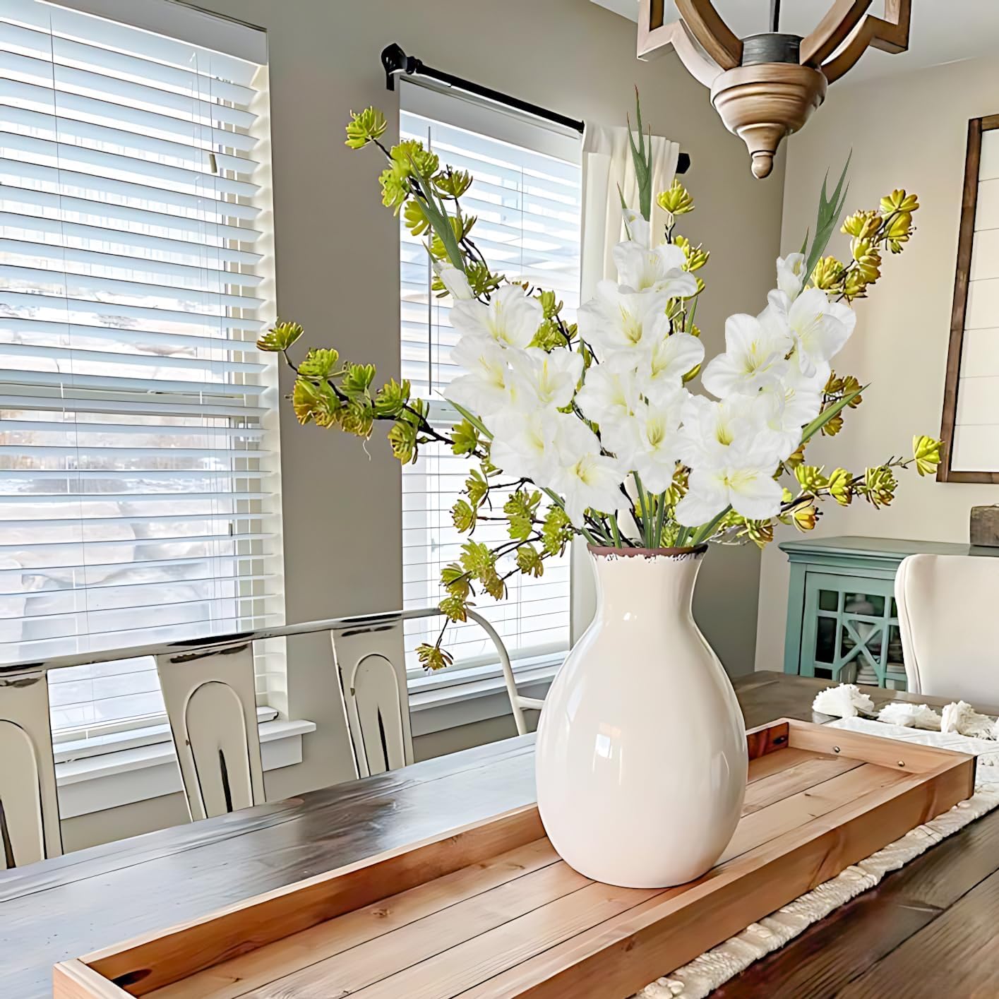 Oairse White Gladiolus Artificial Flowers 3 Pcs Silk Flowers with Stems White Fake Flower for Vase Spring Summer Decoration Faux Florals Stems Fillers for Table Centerpieces, Wedding, Home Decor