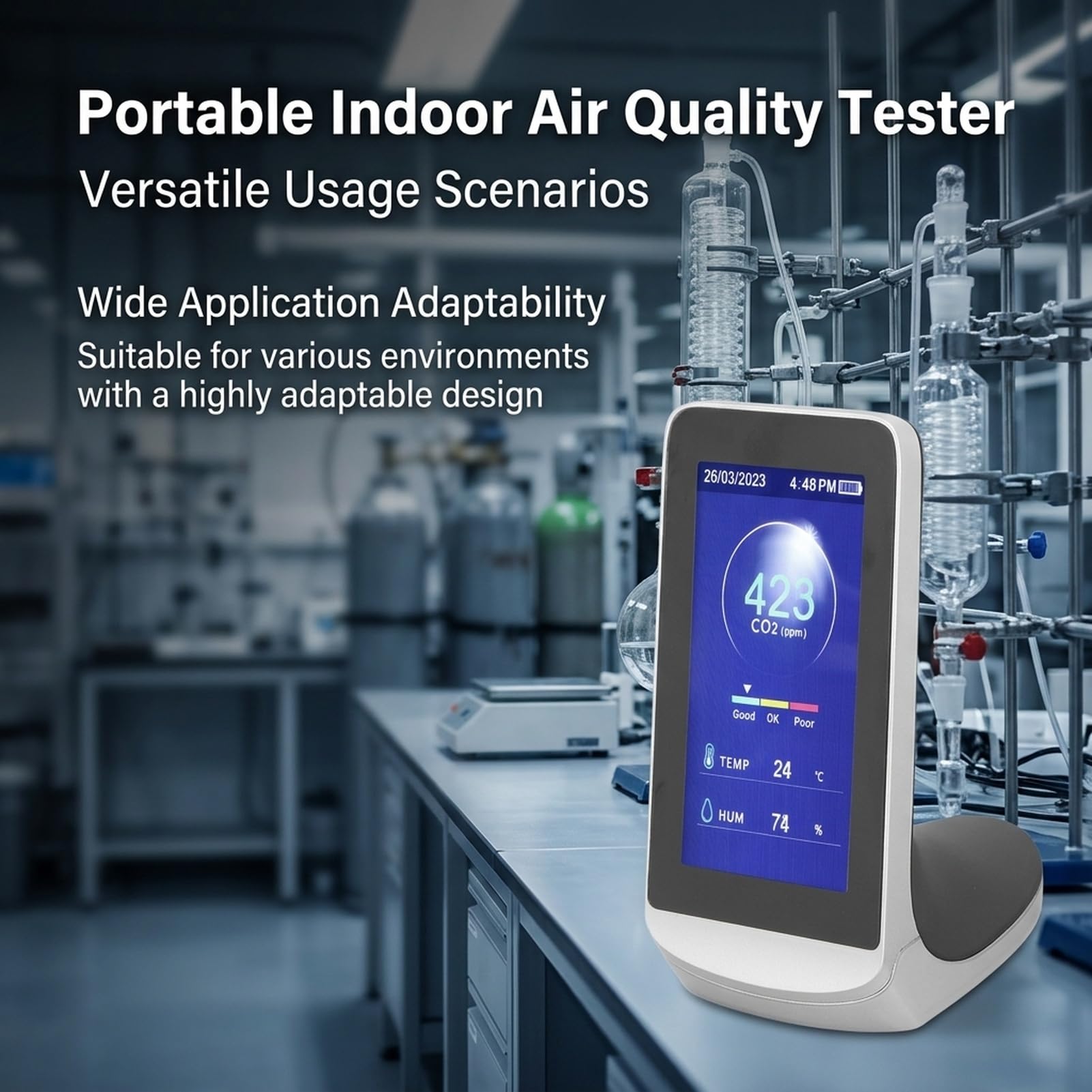 Detector de Dióxido de Carbono con Tecnología NDIR, Monitoreo en Tiempo Real, Función de Alarma Sonora, Medidor de CO2 con Batería de 3000mAh para Espacios Interiores