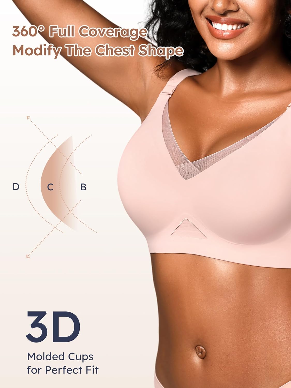 Wireless Bras for Women No Underwire, Seamless V Neck Mesh Bralette, Everyday Full Coverage Comfortable Bra - Image 5