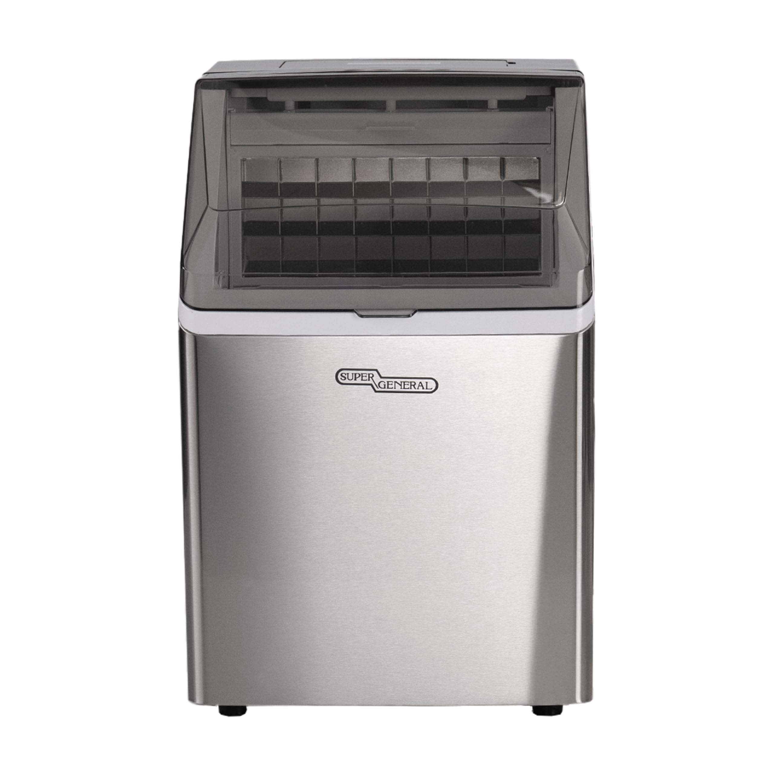 Super General 20Kg Portable Ice-Maker SGIM22HSN, Ice Machine with Ice Basket and Shovel, 3 Different Sizes, Indicator Light, Silver, 1 Year Warranty