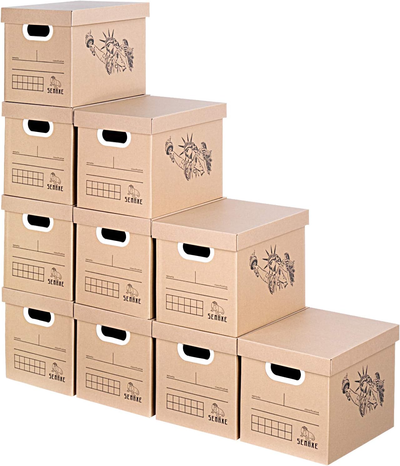 SEMAXE Storage Carton Boxes with Lift-Off Lid，Portadle File Storage Tape-Free Assembly Moving Boxes, 10-Pack