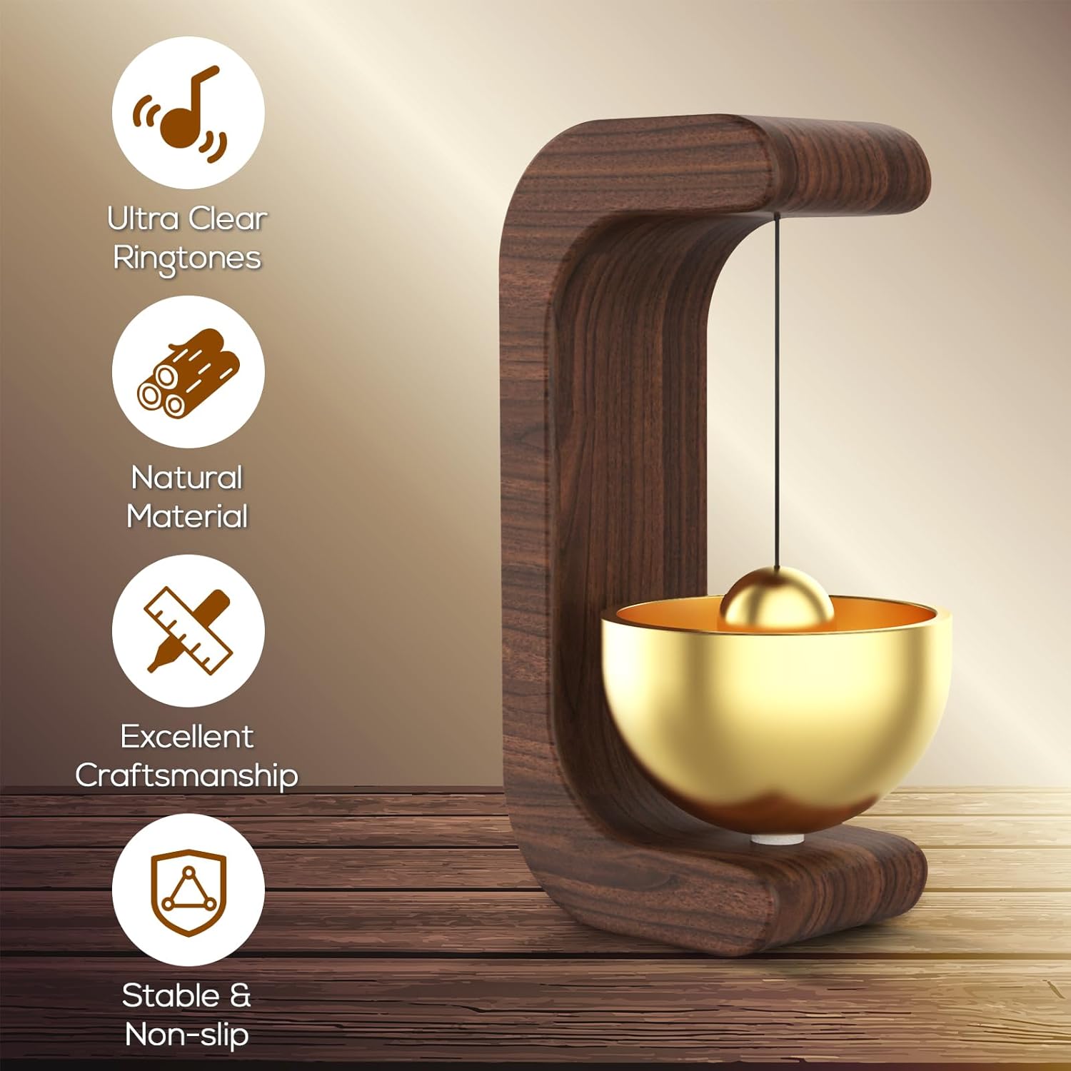 Shopkeepers Bell for Door Opening - Brass Magnetic Door Chime with Loud Jingle, Doorbell Chime When Door Opens for Business Entrance/Home Decor/Cafe, No Drill Required (Brown)