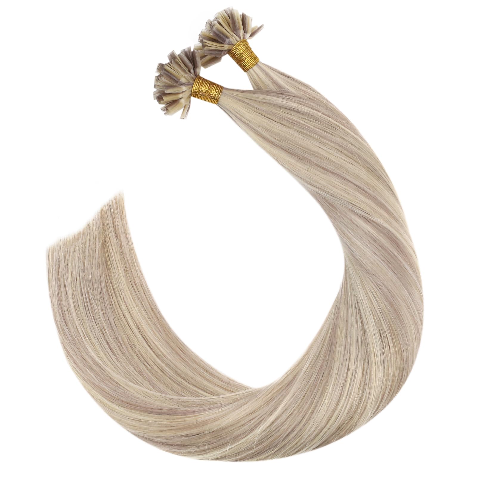 Ugeat Przedłużanie Włosów Keratyna Utip, Włosy Ludzkie, Pasemka Popielaty Blond, 50cm 50 sztuk 50g, Przedłużanie Włosów U Tip Popielaty Blond, Remy Naturalne Proste