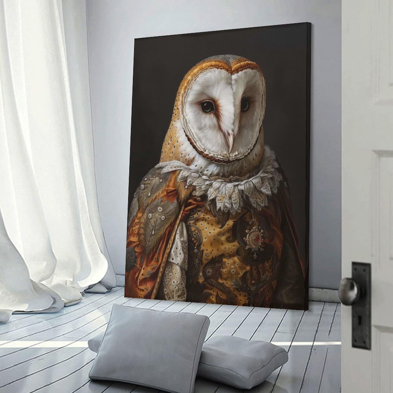 Junmoney Frame-Style-15 Canvas Art Print Medieval Owl Portrait, 12X18inch(30X45cm), For Office, Study Or Home Workspace, Wall Art That Adds Style To Work Areas