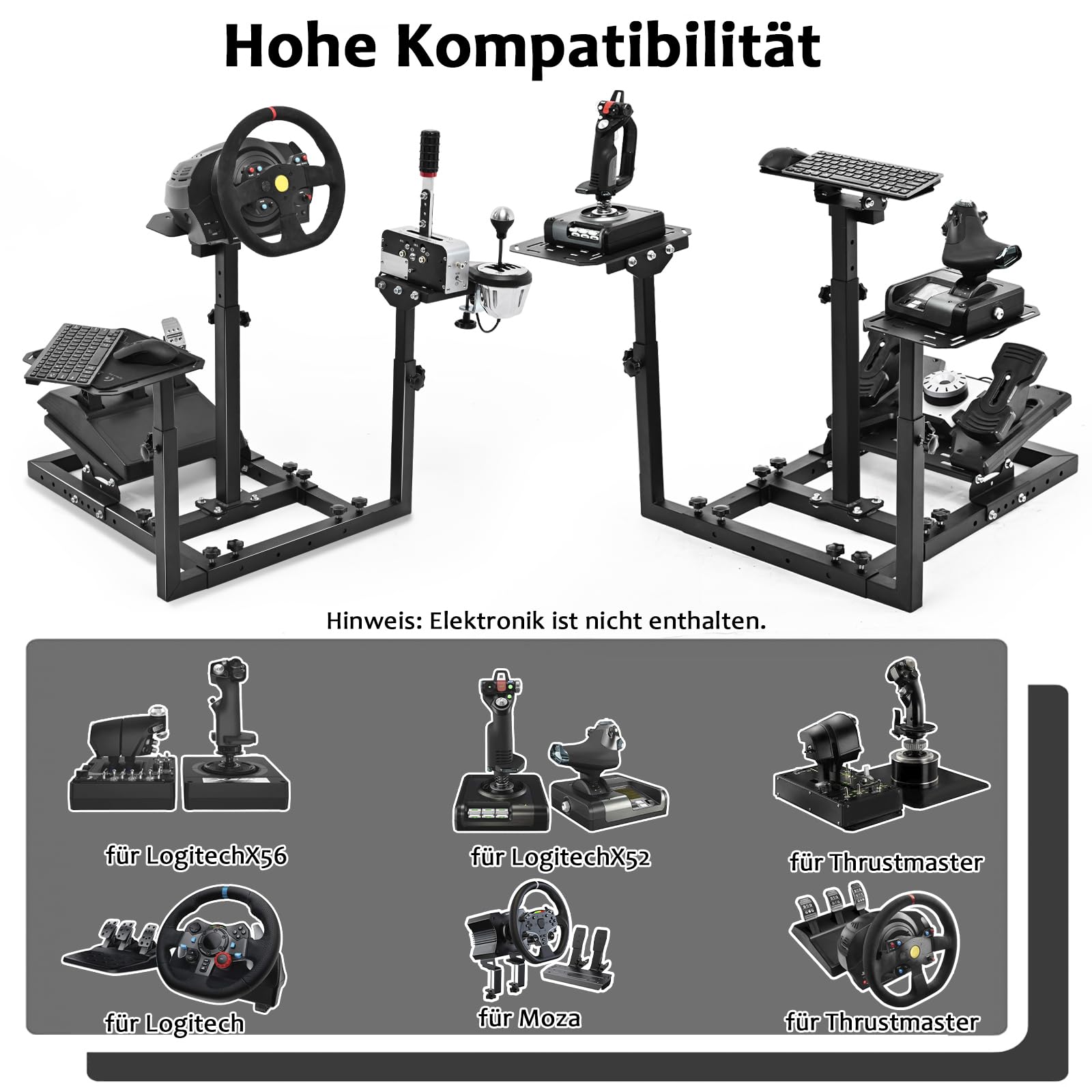 Dardoo Flugsimulator-Ständer passend für Thrustmaster Hotas Warthog, Logitech G25 G27 G29 G920, verstellbarer Lenkradständer