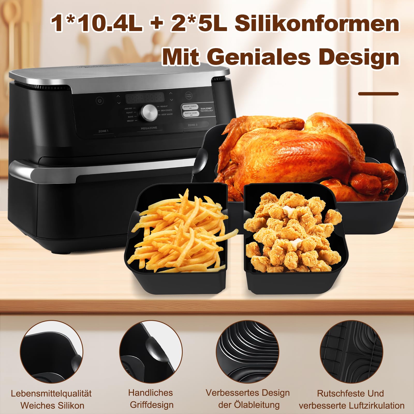 GMISUN Accessori per friggitrice ad aria calda, 10,4 l + 5,2 l + 5,2 l, 14 pezzi