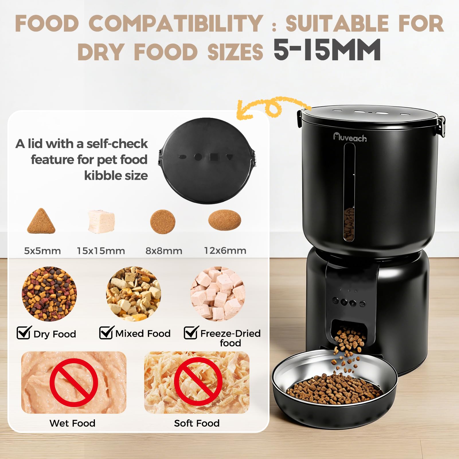 Comedero Gato Automatico y Fuente para Gatos Set - 4L WiFi 2.4G Dispensador de Comida para Gatos Perros con Temporizador Programable, 1-10 Comidas al Día, Cuenco de Acero Inoxidable (Negro)