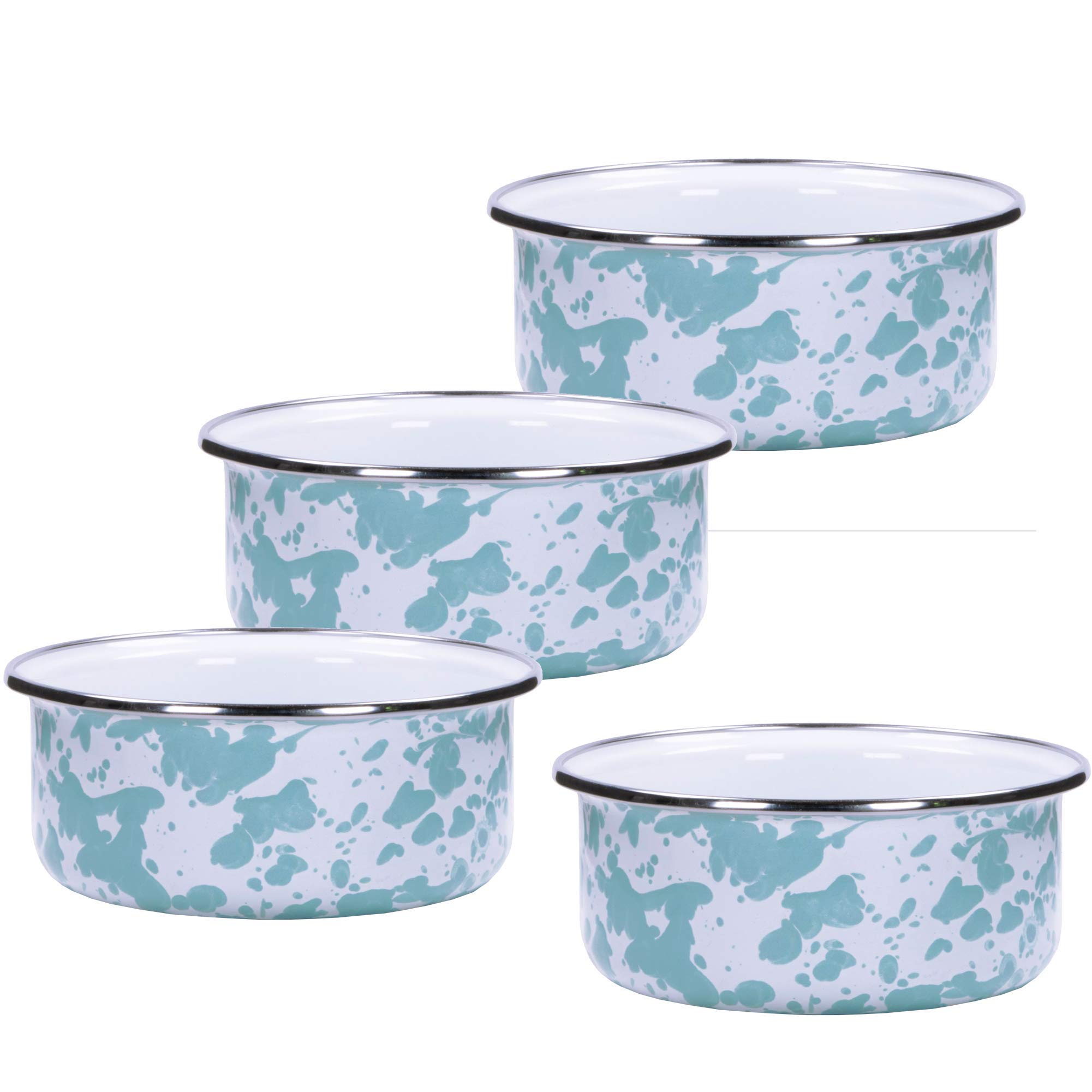 Golden Rabbit Enamelware - Sea Glass Pattern - Set of 4-14oz Soup Bowls