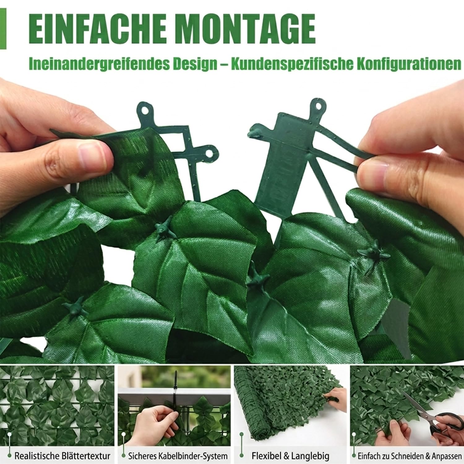 Künstliche Efeu Garten Sichtschutz,Balkon Sichtschutz,Künstliche Efeu Blatt Dekoration für Gartenhecken Balkon Außendekoration 100 x 300 cm