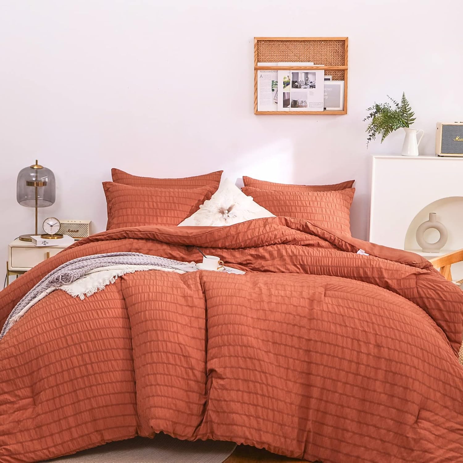 HAOWANER Burnt Orange Comforter Set Queen Size Comforter