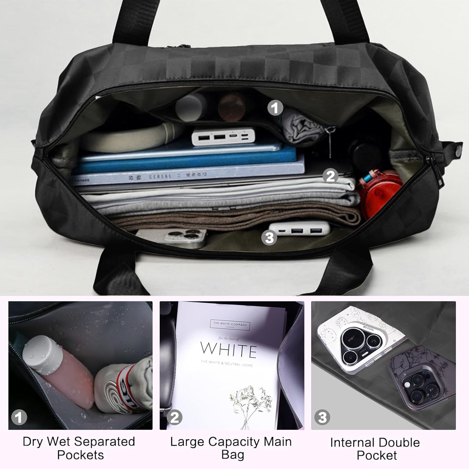 Expandable Rolling Duffle Bag - Large Carry-On With Spinner Wheels, Foldable Weekend Travel Bag, 28-58L Capacity(A-Black) - Image 5