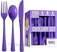 Vista 23 de Party Solids Cubiertos de plástico negro resistente, 150 piezas, cubiertos desechables negros, juegos de utensilios, 50 de cada tenedor, cuchillos