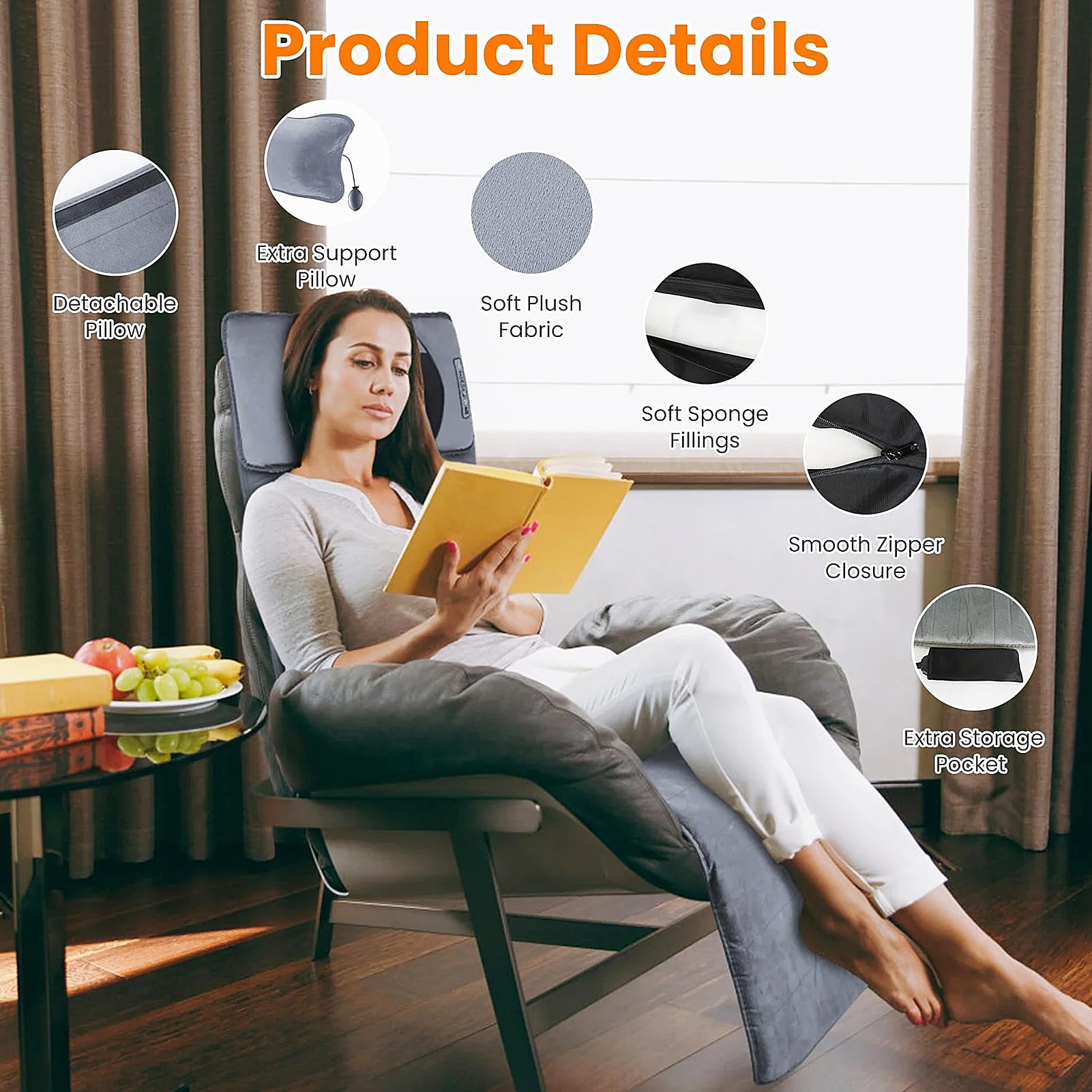 Estera de Masaje de Cuerpo Completo, Shiatsu Vibración Termoterapia Colchón De Masaje Con 10 Motores De Vibración Para Cuello Espalda Cintura Piern