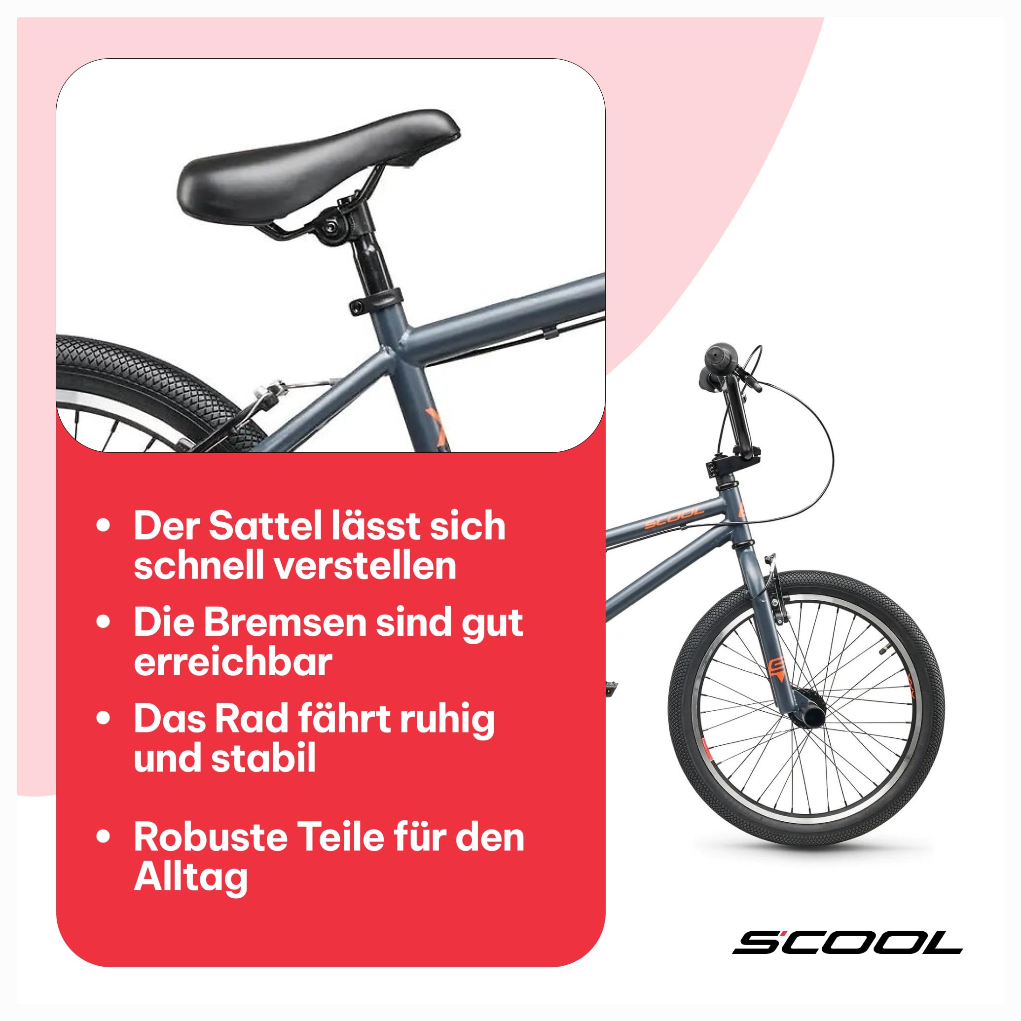 S’COOL Kinderfahrrad 20 Zoll, Kinder BMX Fahrrad – BMX für Kinder ab 6 Jahren – Körpergröße ab ca. 120 cm – Freestyle & Stunt Bike – 1-Gang XtriX BMX