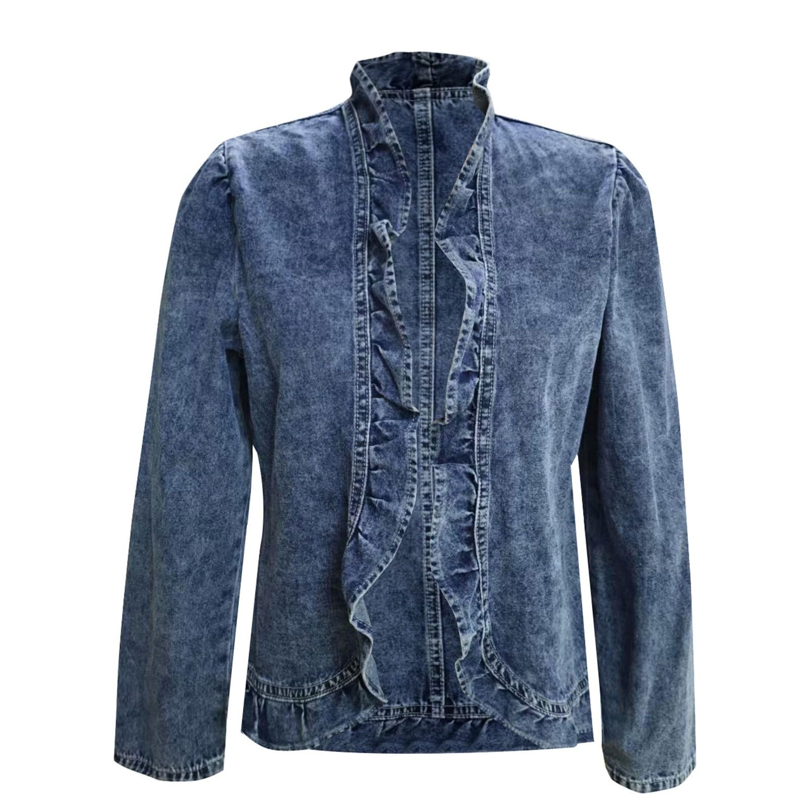 Jeans blazer da donna elegante a vita corta – cappotto di jeans da donna a maniche lunghe giacca in jeans con volant, cardigan corto, giacca leggera per la primavera e l'estate da donna