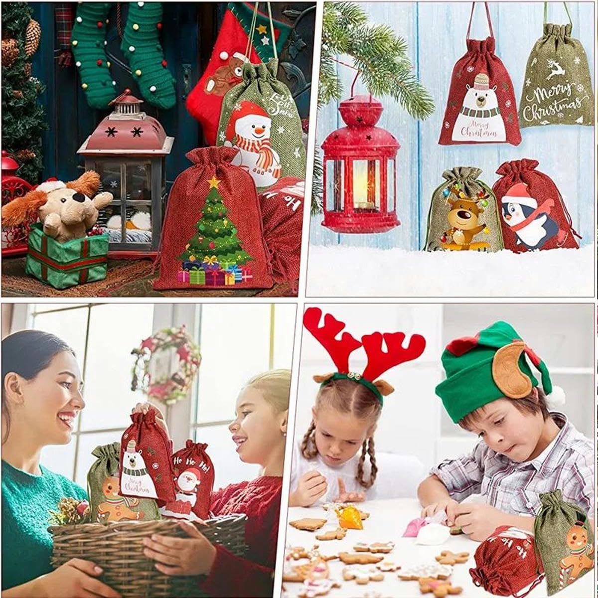 sac cadeau de sac de Noël en lin de jute réutilisable avec cordon de serrage pour Noël-Juste 50 sacs vierges-9x12cm-Autre